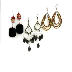 Set of Handcrafted Ethnic style Wood drop Art Glass Chandelier and Drop Earrings
